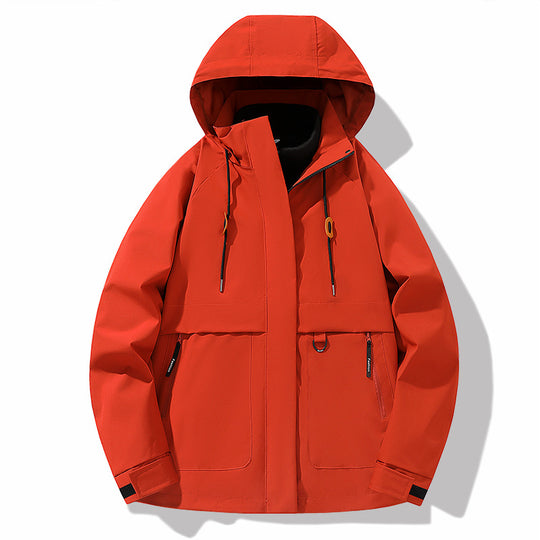 Damen funktionale Wetterjacke mit verstellbarem Kapuzenkragen und großzügigen Taschen EB