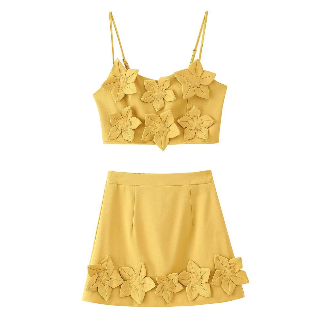 Damen Crop-Top und Röcken-Set mit floralen Applikationen EB