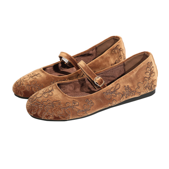 Damen Ballerinas mit dekorativem Blumenmuster und komfortablem Riemendesign EB