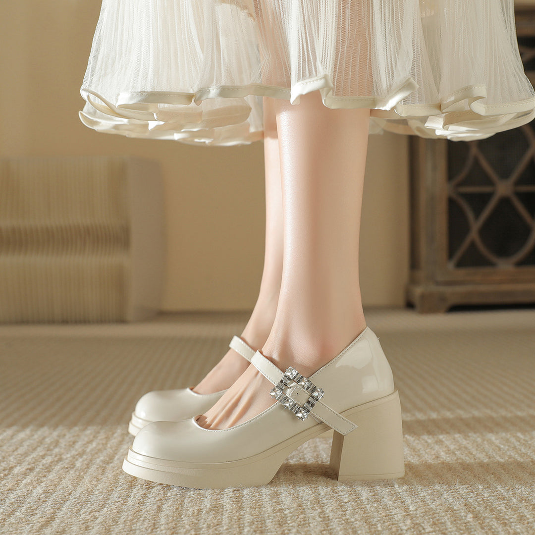 Damen elegante Blockabsatz-Pumps mit modischer Schnallenverzierung EB