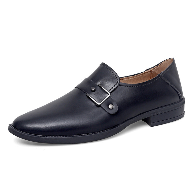 Herren eleganter Leder Slipper mit dekorativem Riemen EB