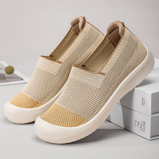 Damen Modische Slip-On Sneakers mit rutschfester und atmungsaktiver Strickoberfläche EB