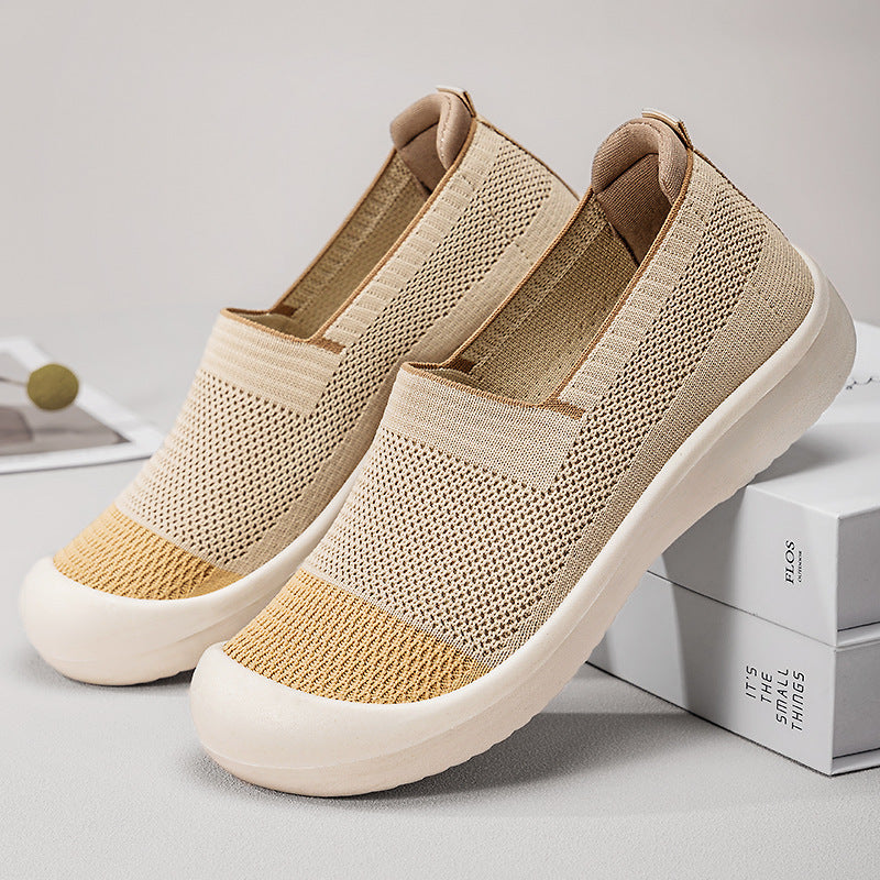 Damen nan leichter gestrickter Slip-On Sneaker mit verstärkter Zehenkappe und stoßdämpfender EVA-Plateausohle EB