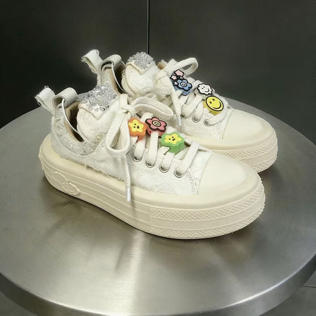 Damen Sneakers mit glitzernden Applikationen und hochgezogenem Plateau EB