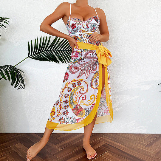 Damen Bademode mit floralem Muster und transparenter Sarong-Hülle EB