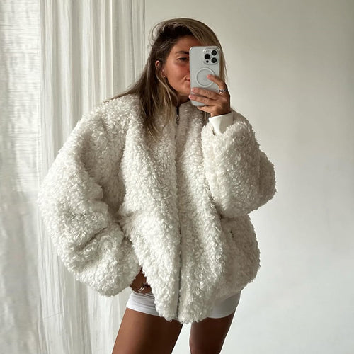 Damen gemütliche Teddyjacke mit hohem Kragen EB