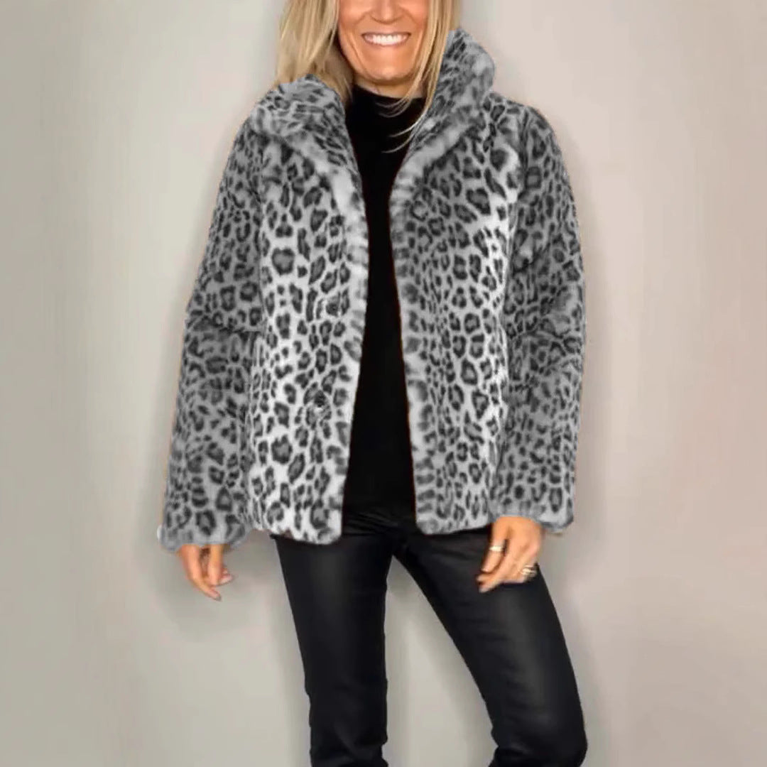 Damen kuschelige Leopardenfell Jacke EB