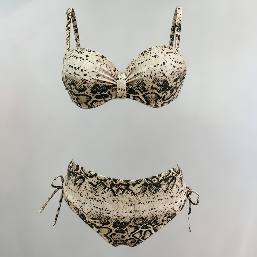 Damen Hochgeschnittener Snake-Print Bikini EB