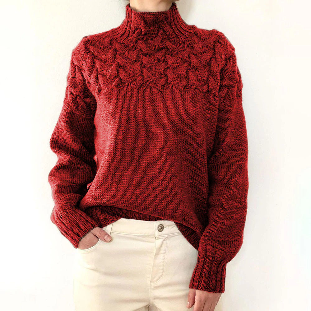 Damen Strickpullover mit hochgeschlossenem Kragen und trendigem Zopfmuster EB
