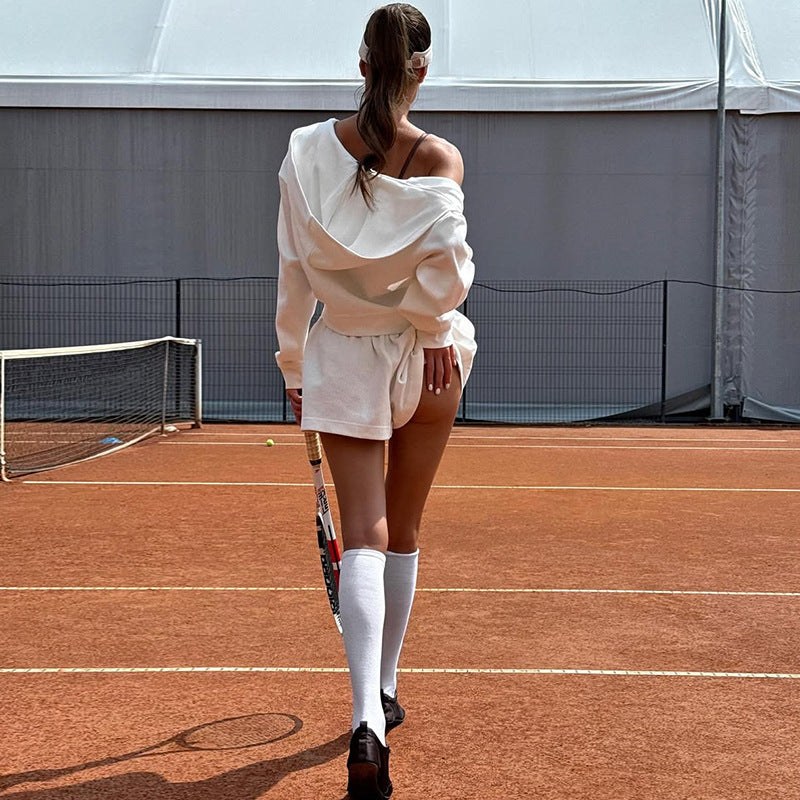 Damen Sportliches Lounge-Set mit cropped Jacke und Shorts EB