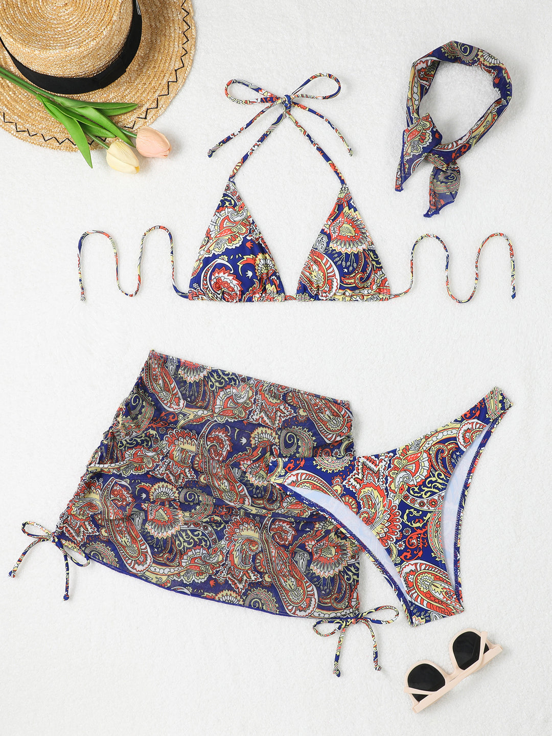 Damen Bikini-Set mit verstellbaren Trägern und modischer Wickelrock EB