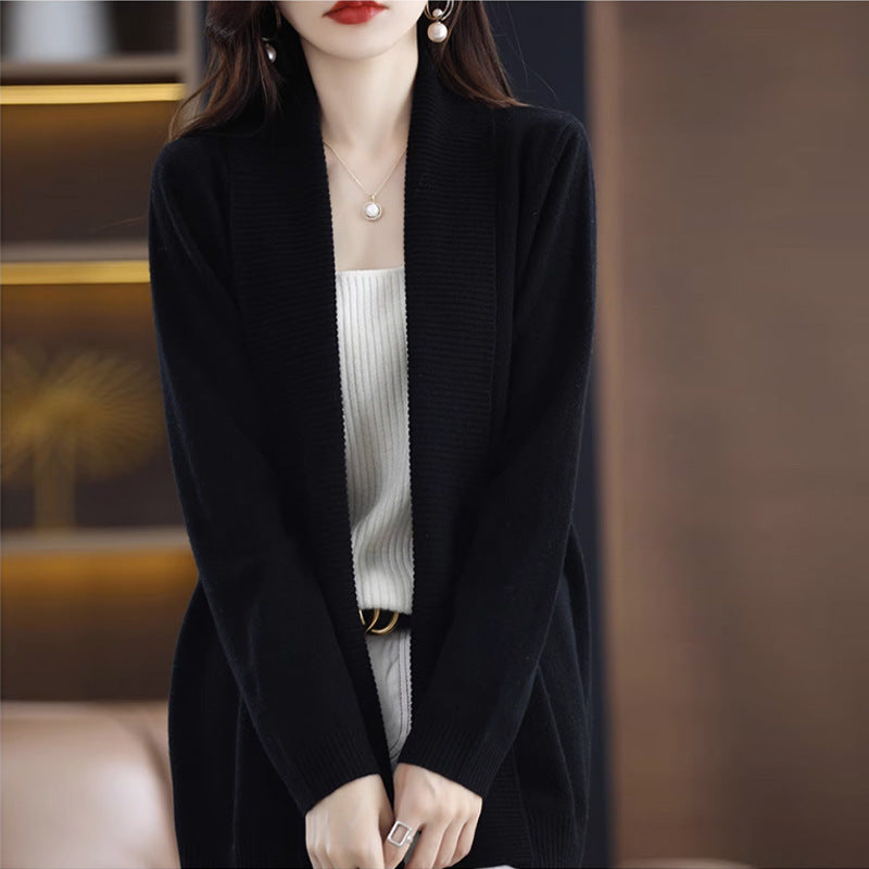 Damen Strickjacke mit eleganten Rippenstrukturen und offenem Schnitt EB