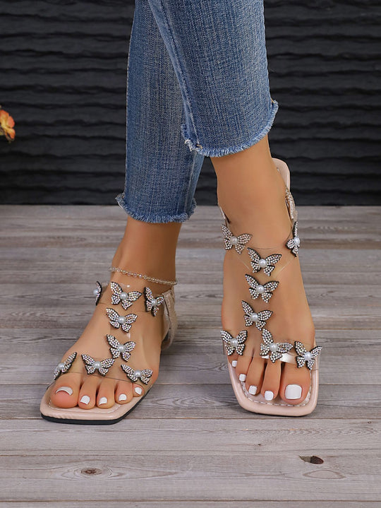 Damen elegante Glitzer-Pantoletten mit floralen Strassakzenten EB