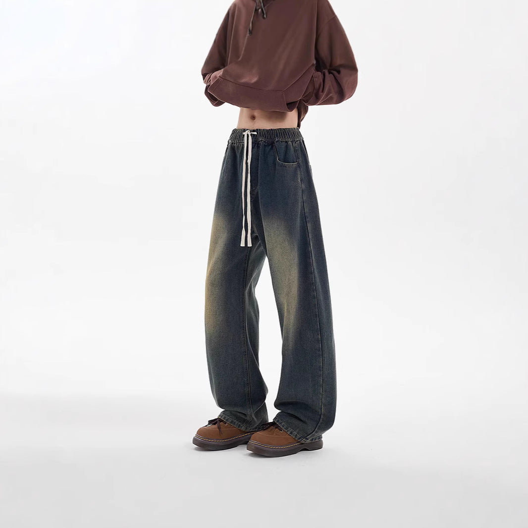 Damen Weite Denim-Hose mit elastischem Bund und regulierbarem Kordelzug EB