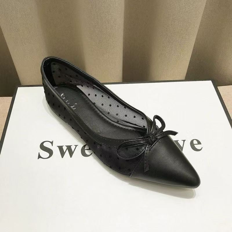 Damen elegante Ballerinas mit modischem Tiefe-Ausschnitt und verspieltem Schleifenakzent EB