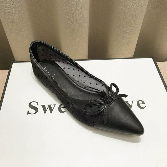 Damen elegante Ballerinas mit modischem Tiefe-Ausschnitt und verspieltem Schleifenakzent EB