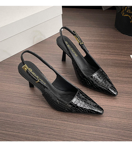 Damen Slingback-Pumps mit eleganter Schlangenlederstruktur EB