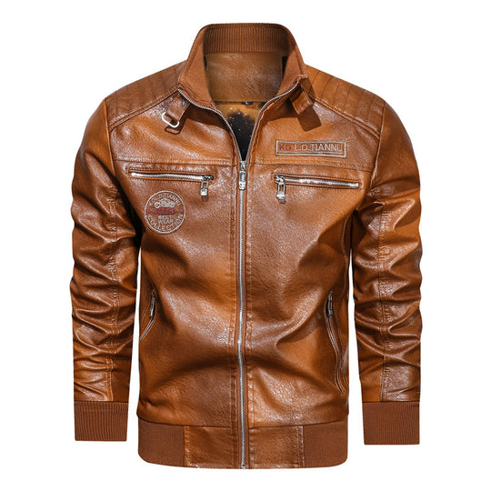 Herren Kunstleder-Bomberjacke im Vintage-Pilotblouson-Stil mit gesteppter Schulterpartie und Reißverschlusstaschen EB