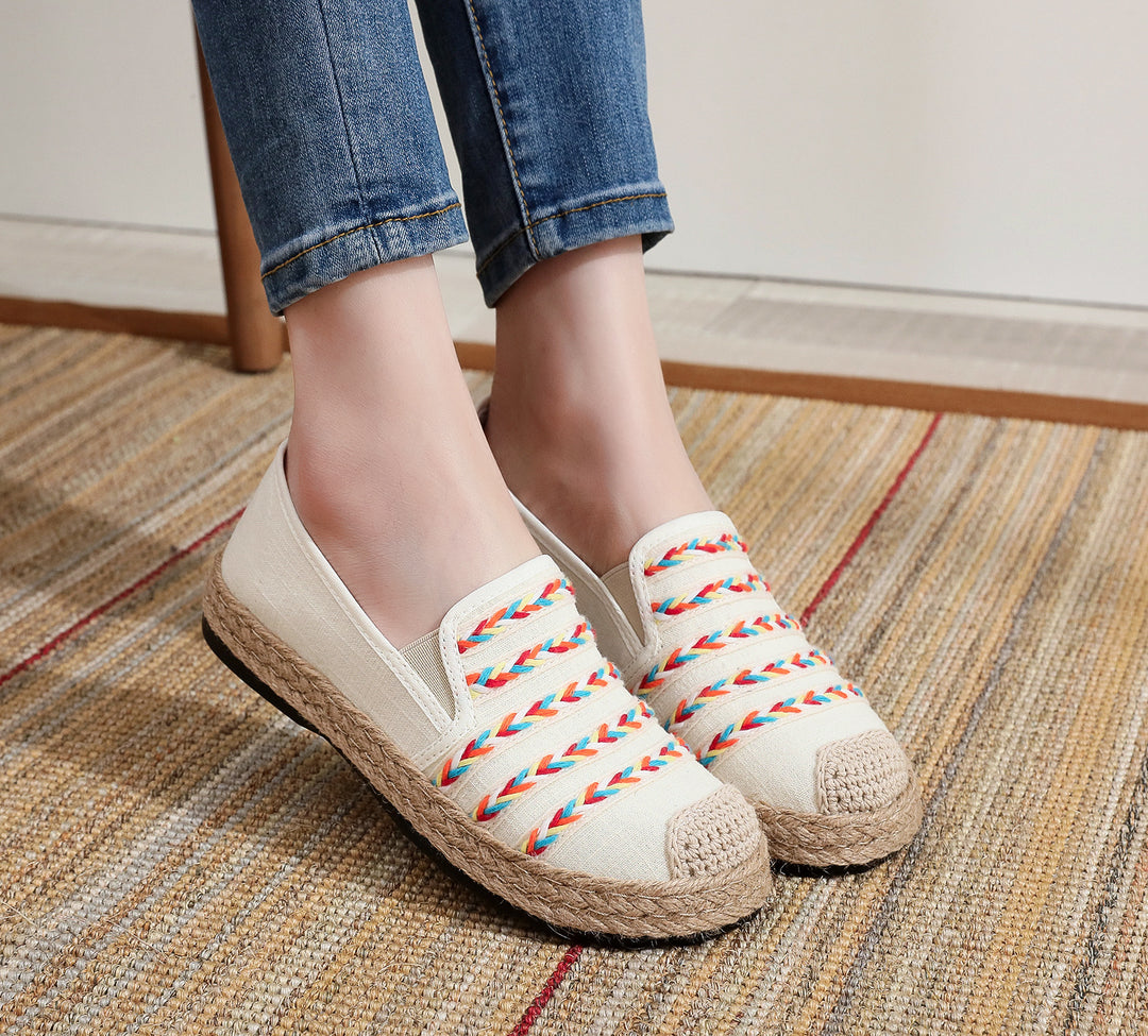 Damen Slip-On Espadrilles mit buntem Webdesign und hochwertiger Jutesohle EB