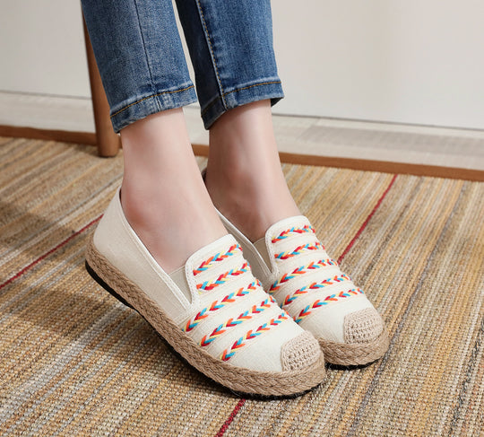 Damen Slip-On Espadrilles mit buntem Webdesign und hochwertiger Jutesohle EB