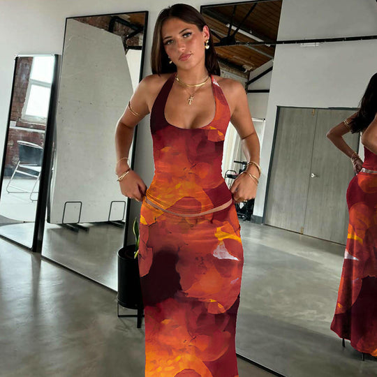 Damen Elegantes Maxikleid mit verführerischem Halterneck EB