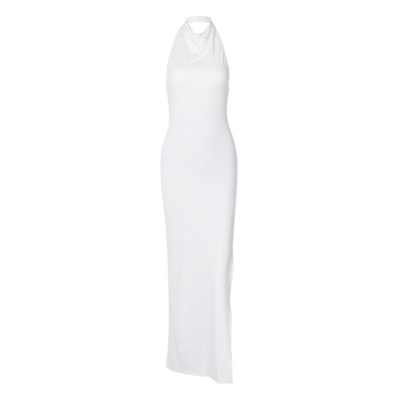 Damen Maxikleid mit eleganter Halskrause und hohem Schlitz EB