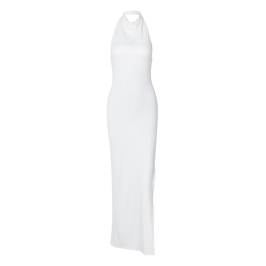 Damen Maxikleid mit eleganter Halskrause und hohem Schlitz EB