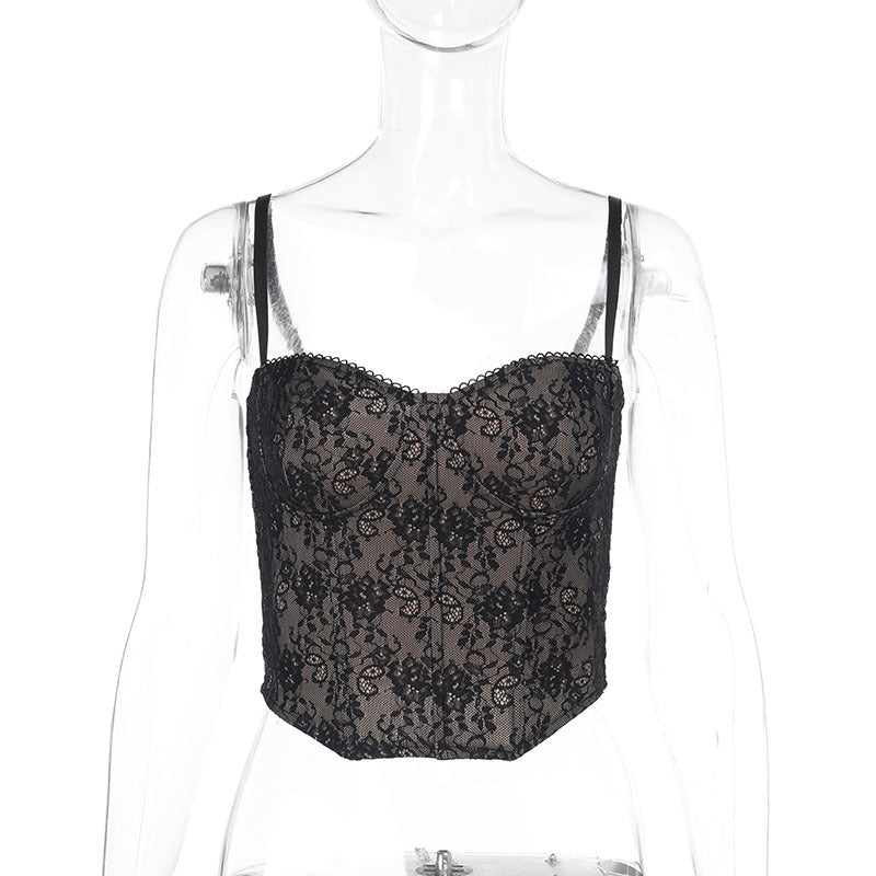 Damen Spitzen-Crop-Top mit verstellbaren Trägern EB