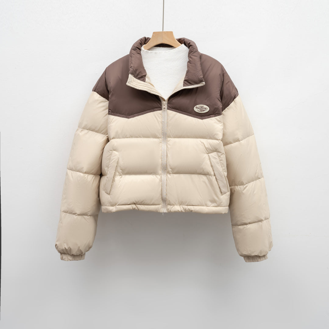 Damen modische kurz geschnittene Steppjacke mit hohem Kragen und praktischem Reißverschluss EB
