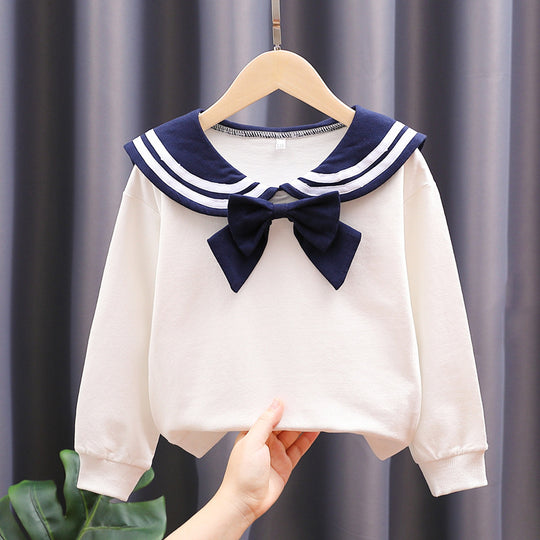 Mädchen Sweatshirt mit maritimem Kragen und dekorativem Schleifendetail EB