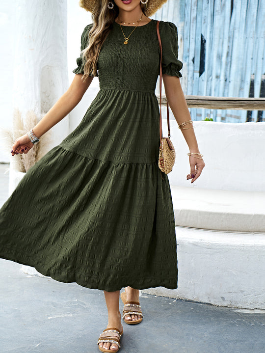 Damen Midikleid mit elastischem Taillenbund und schwingendem Rock EB