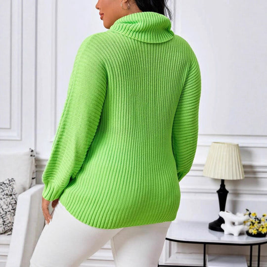 Damen Lockere Strickpullover mit hohem Kragen und ausgefallenem Zopfmuster EB