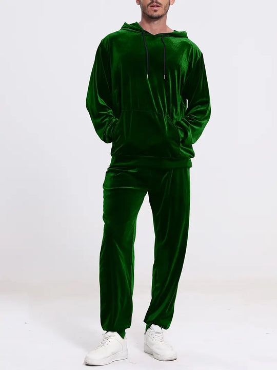 Herren nan Velours-Freizeitanzug mit Kapuzenpullover und lässiger Jogginghose EB