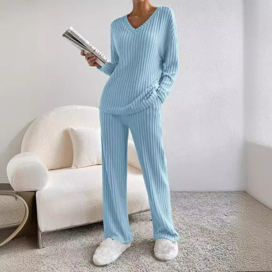 Damen Lässiges Freizeitsweat-Set mit V-Ausschnitt und weitem Schnitt EB