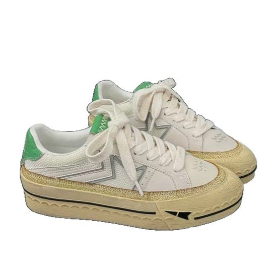 Damen modische Plattform Sneakers mit robustem Obermaterial und glänzendem Akzent EB
