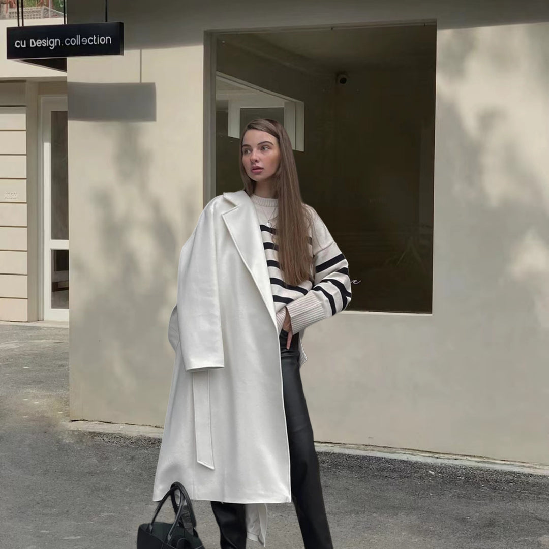 Damen Oversized Strickpullover mit hohem Kragen und trendigem Streifenmuster EB