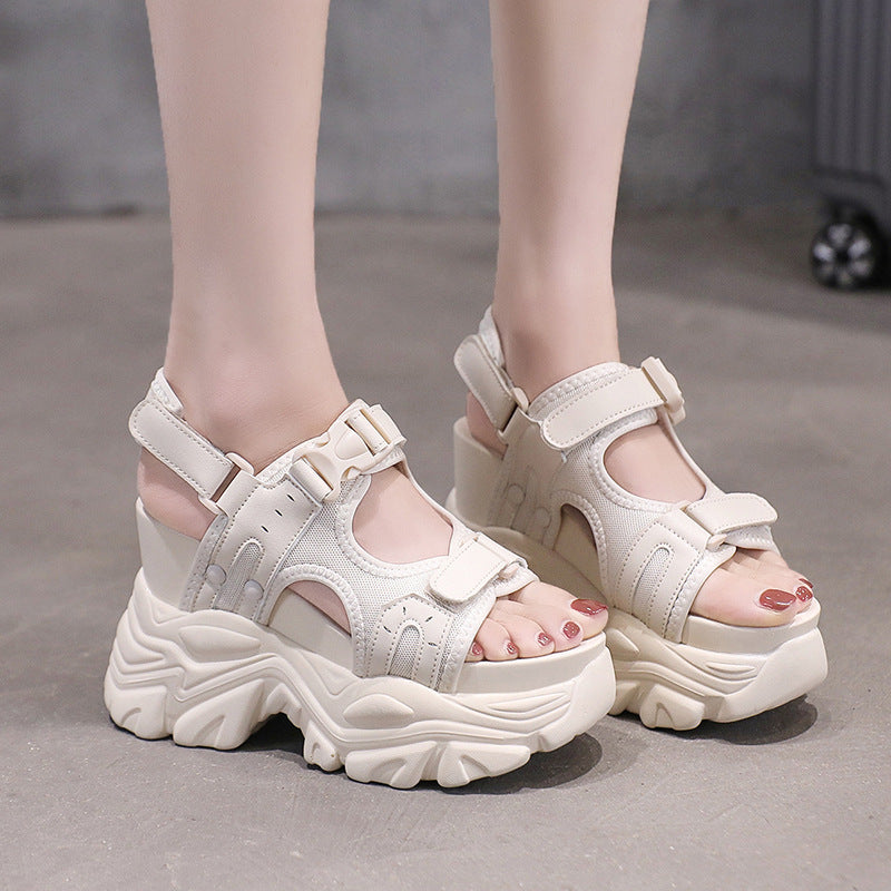 Damen Sportliche Plateau-Sandalen mit verstellbaren Riemen und rutschfester Sohle EB