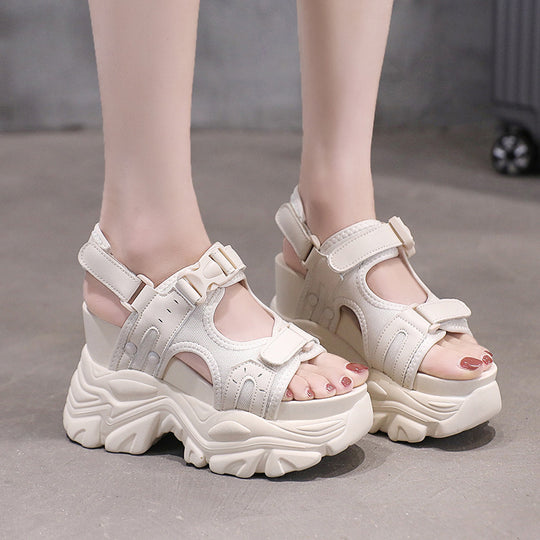 Damen Sportliche Plateau-Sandalen mit verstellbaren Riemen und rutschfester Sohle EB