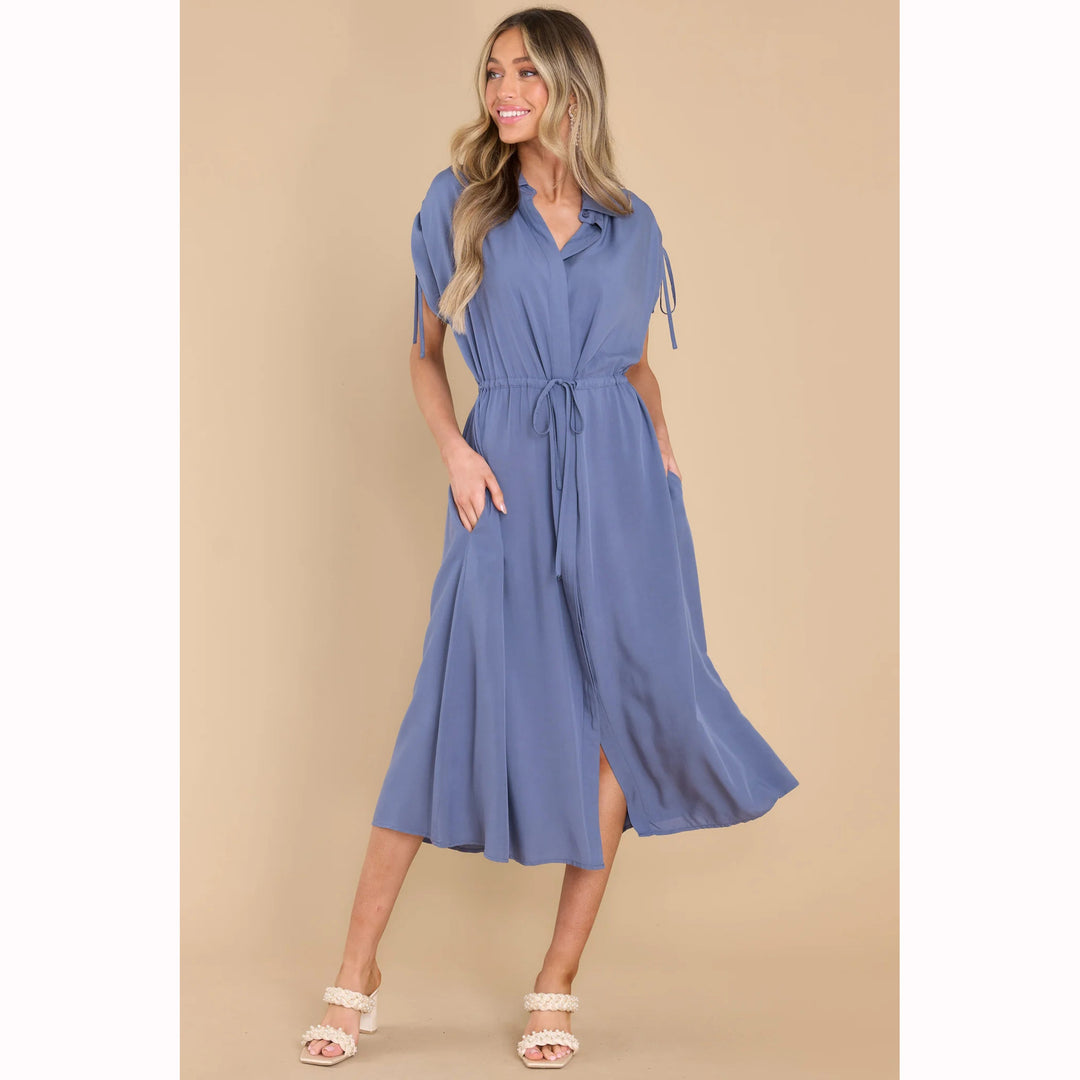 Damen Hemdblusenkleid mit elastischem Taillenband und luftiger Passform EB