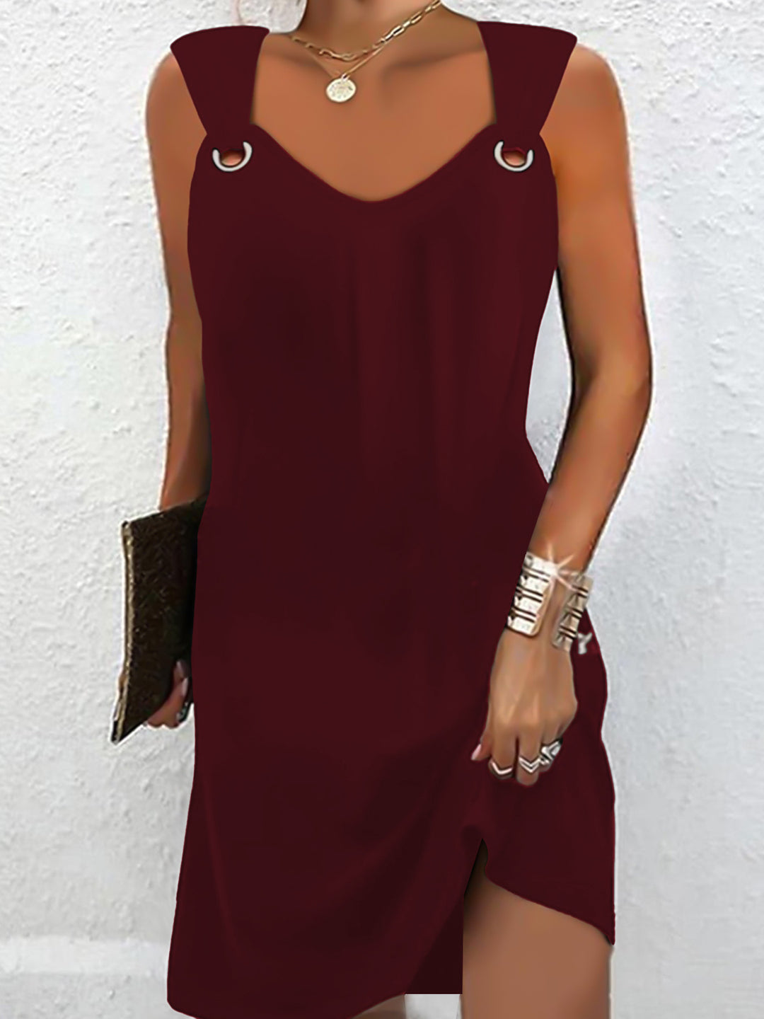 Damen minimalistisch gestaltetes Kleid mit schulterfreien Riemen und seitlichem Schlitz EB