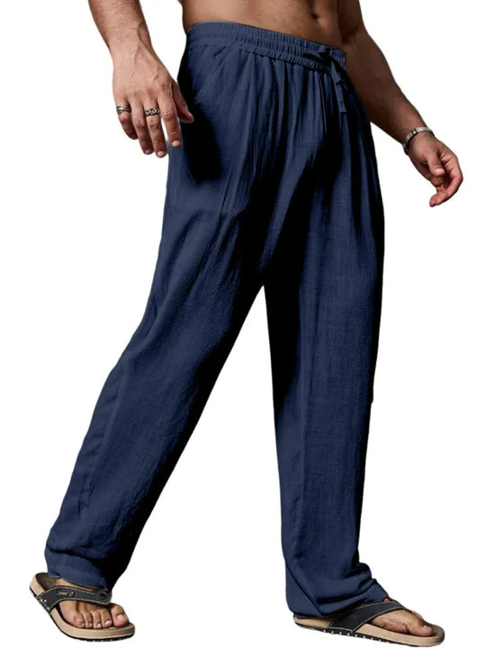Herren nan entspannte Leinenmix-Yogahose mit Kordelzug, Elastikbund und geradem Bein EB