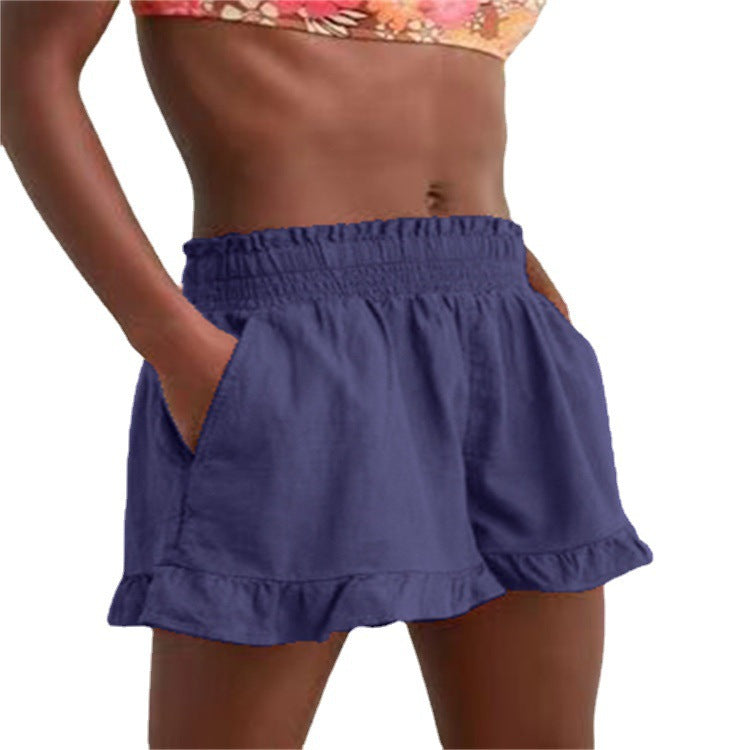 Damen Lockere Shorts mit Volant und Taschen EB