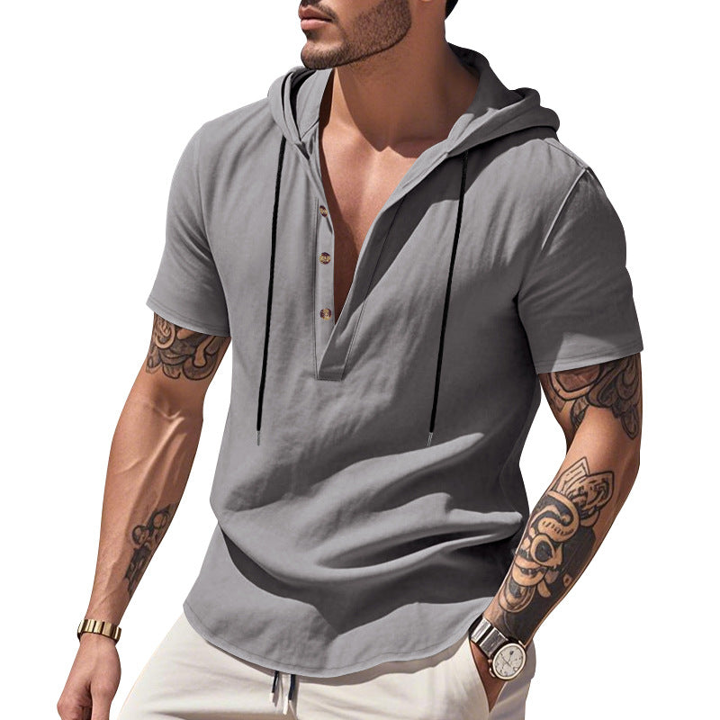 Herren lässiges Kapuzenshirt mit Knopfleiste und modischem Design EB