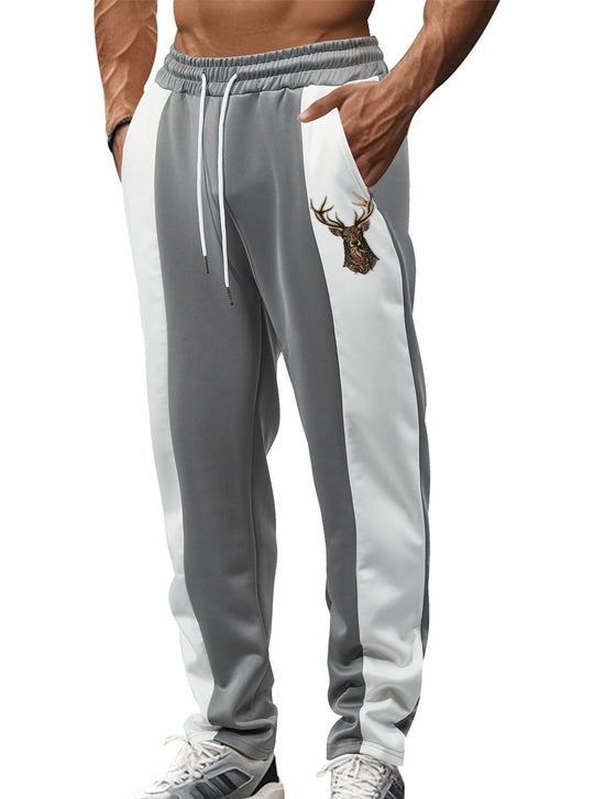 Herren nan sportive Trackpants mit seitlichen Kontrastbahnen elastischem Bund Kordelzug und Hirschstickerei EB