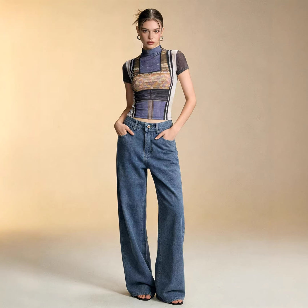 Damen nan hochgeschnittene extra-lange Schlagjeans mit weitem Bein und cleanem Five-Pocket-Schnitt EB