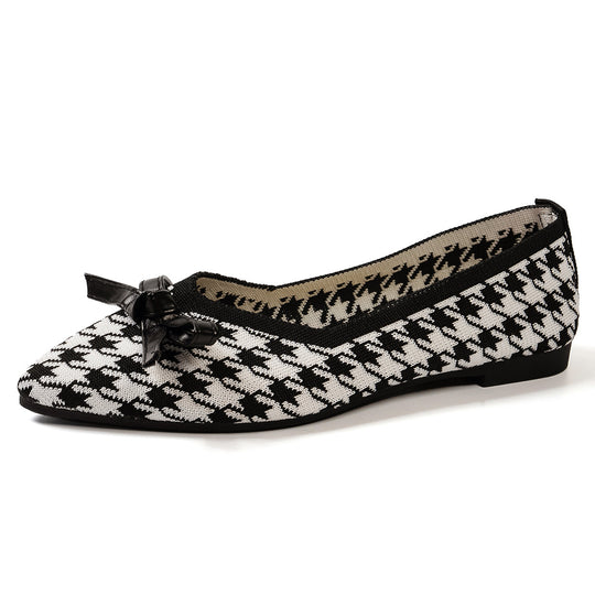 Damen spitze Ballerinas mit modischem Punkte-Muster und eleganten Schleifen EB