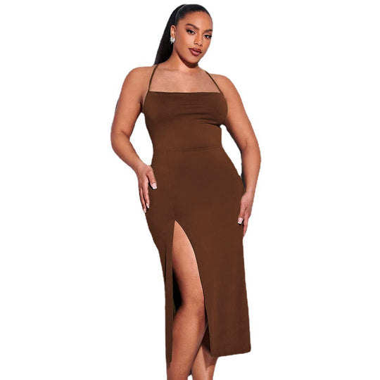 Damen schickes Maxikleid mit Spaghetti-Trägern und seitlichem Schlitz EB