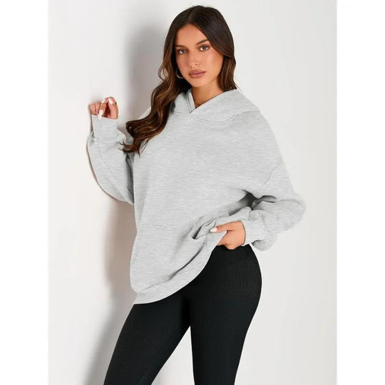 Damen nan oversized Kapuzenpullover mit verlängerter Silhouette und Kängurutasche EB