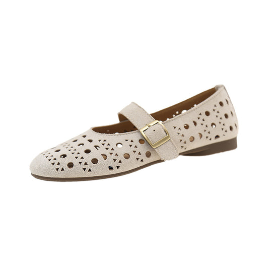 Damen Ballerinas mit romantischem Lochmuster und verstellbarem Riemen EB