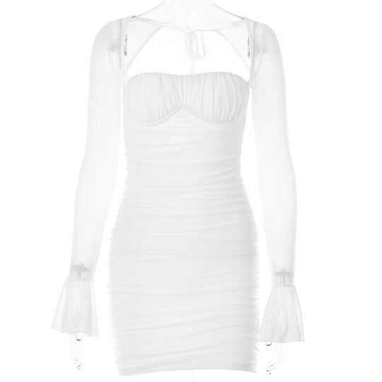 Damen Mini-Kleid mit transparenten Ärmeln und raffiniertem Schnitt EB